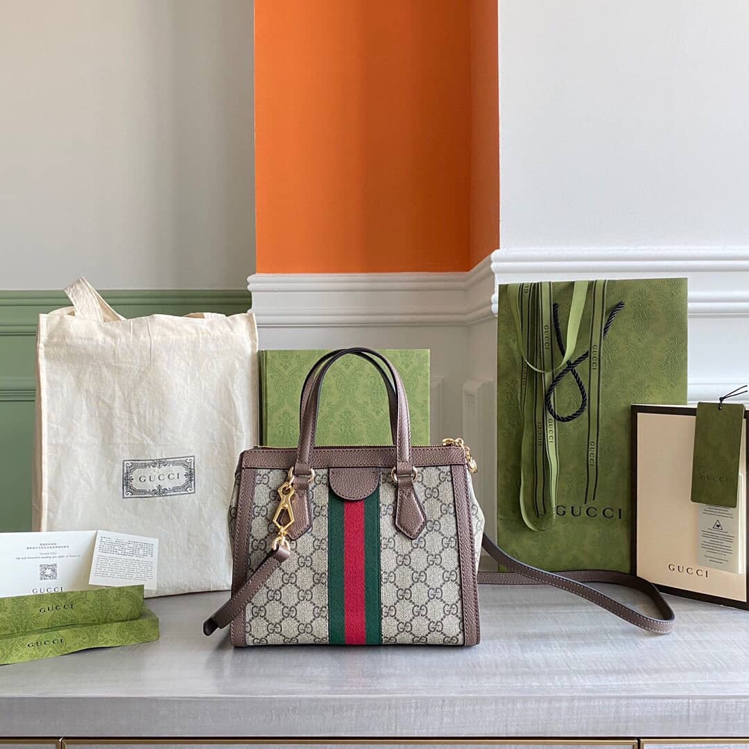 Gucci GG Supreme Ophidia Small Tote Shoulder Bag Replica Brown 547551 - DEEPREPS