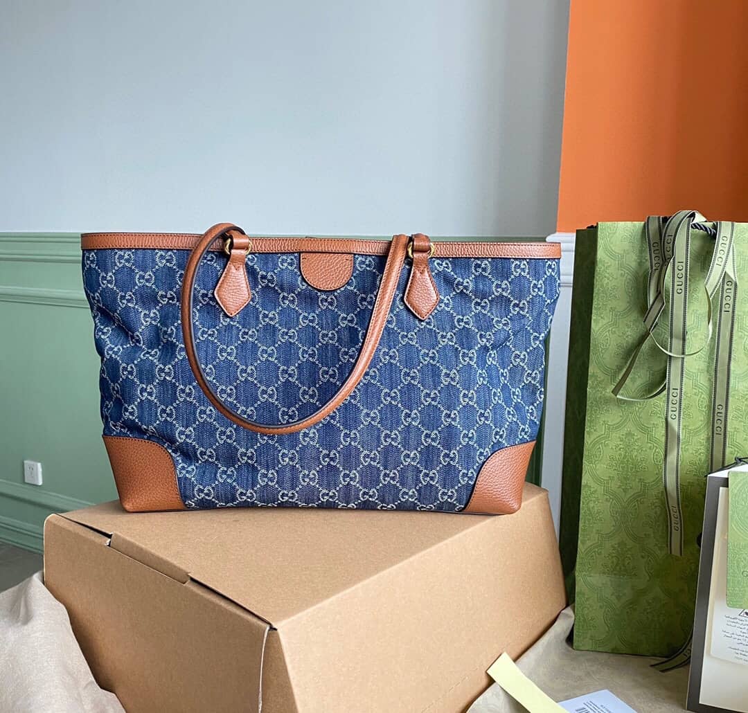 Gucci Ophidia Leather Tote Replica Blue 631685 - DEEPREPS