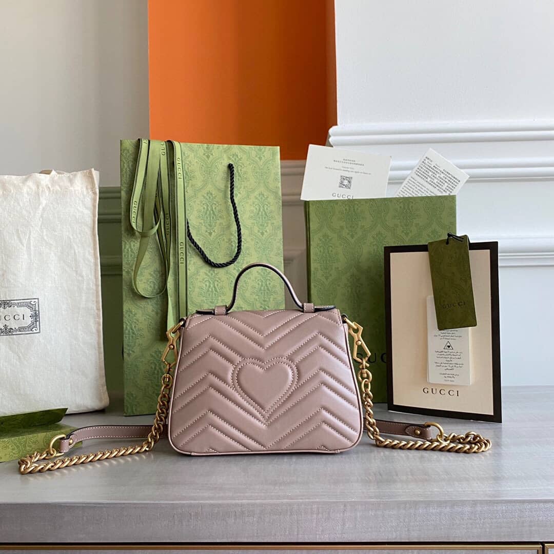 Gucci GG Marmont Mini Leather Top Handle Bag Replica Apricot 547260 - DEEPREPS