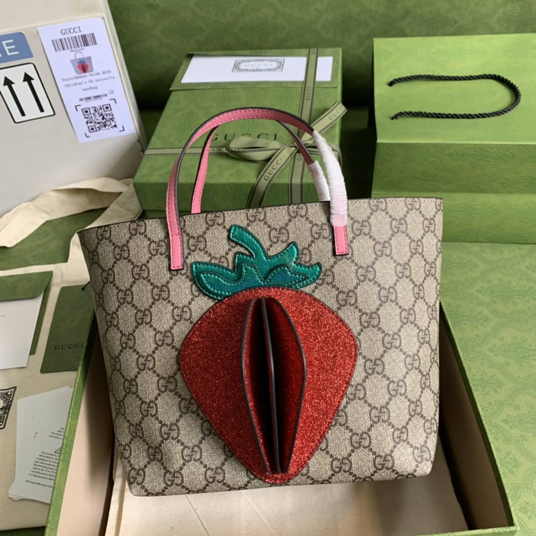 Gucci GG Supreme Strawberry Shopping Bag Replica 580840 - DEEPREPS