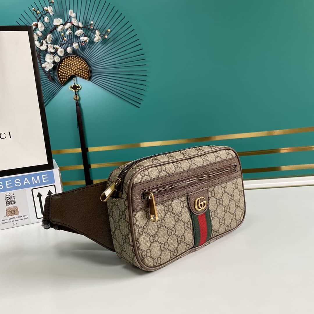 Gucci Ophidia Soft GG Supreme Belt Bag Ebony Beige Replica 574796 - DEEPREPS