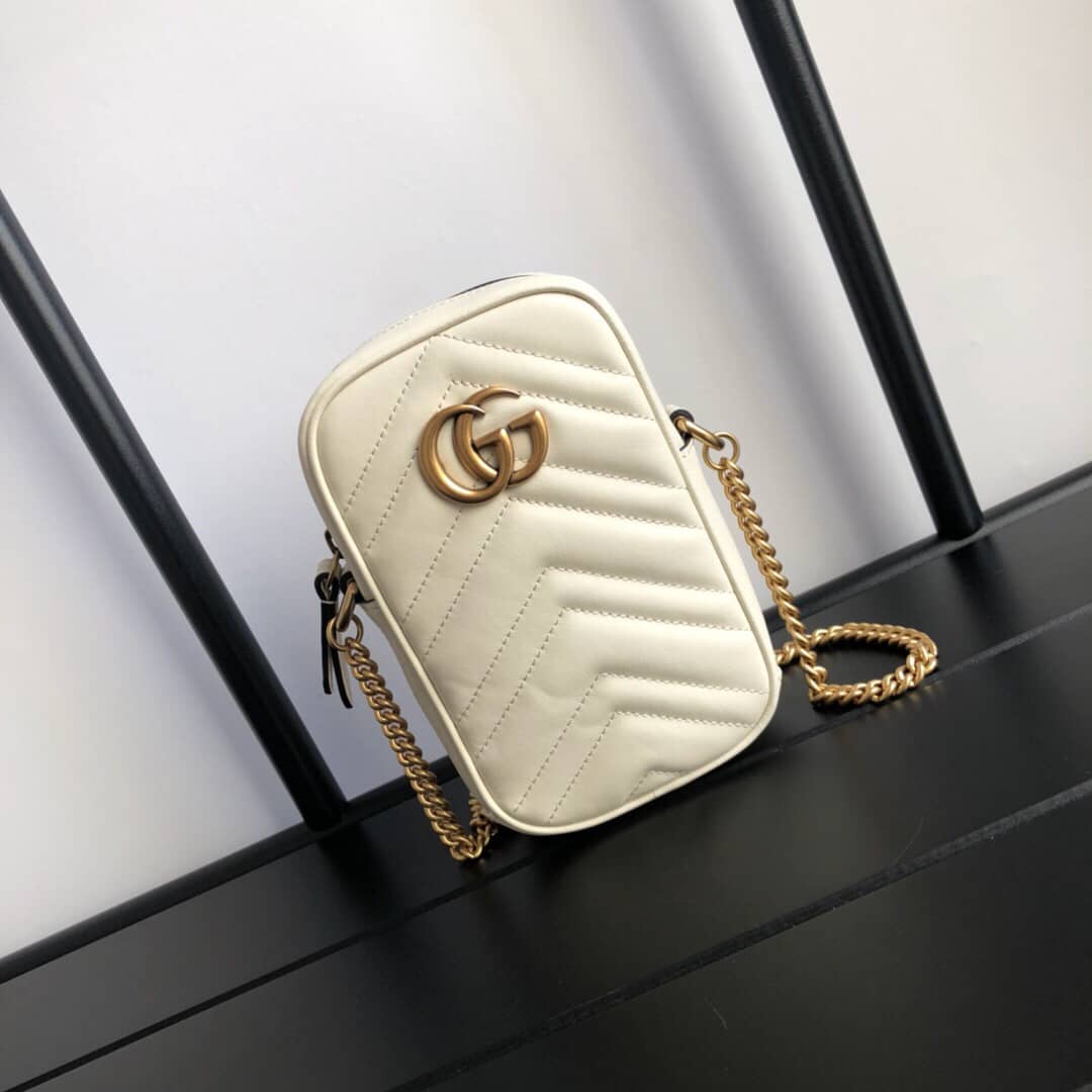 Gucci GG Marmont Mini Matelasse Leather Corssbody Bag Replica White 598597 - DEEPREPS