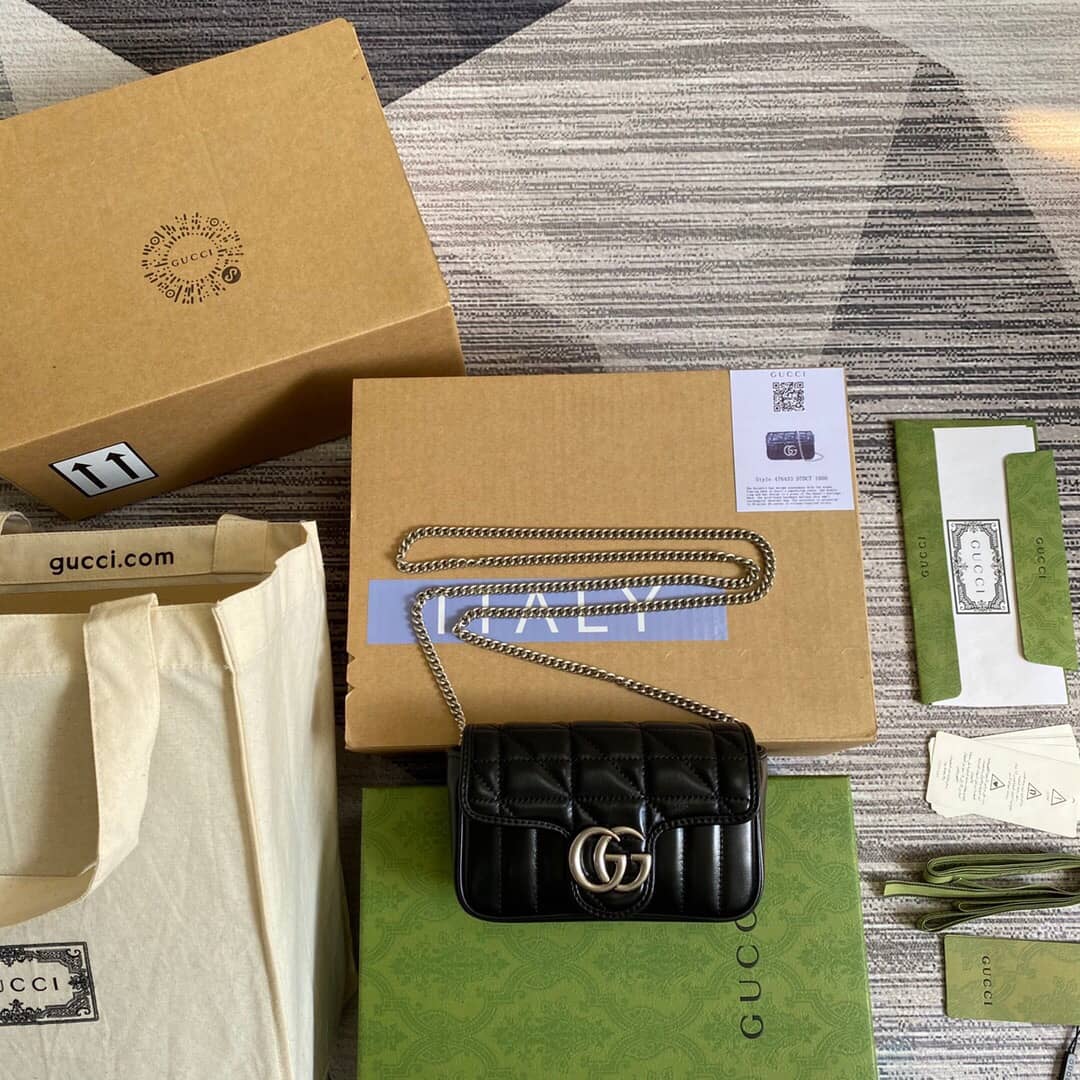 Gucci GG Marmont Matelasse Leather Mini Shoulder Bag Replica Black 476433 - DEEPREPS