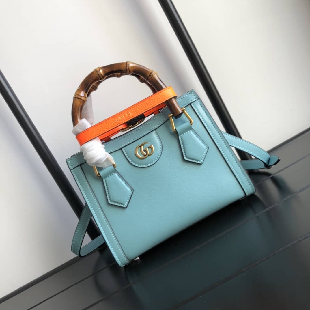 Gucci Diana Mini Bamboo Tote Bag Replica Blue 655661 - DEEPREPS