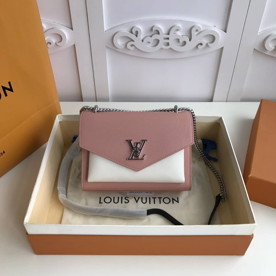 Louis Vuitton MyLockMe BB Calf Chain Replica Shoulder Bag Pink White M51418 - DEEPREPS