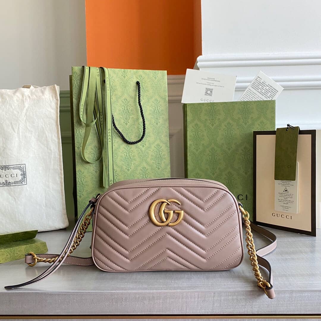 Gucci Handbag Dupes GG Marmont Small Shoulder Handbag Camera Bag Replica Pink 447632 - DEEPREPS