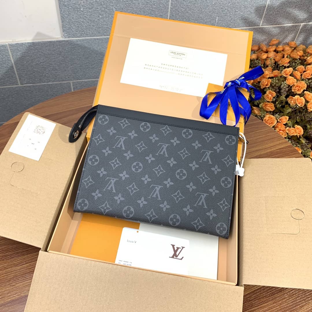 Louis Vuitton Monogram Eclipse Canvas Replica Pochette Voyage MM Black M61692 - DEEPREPS