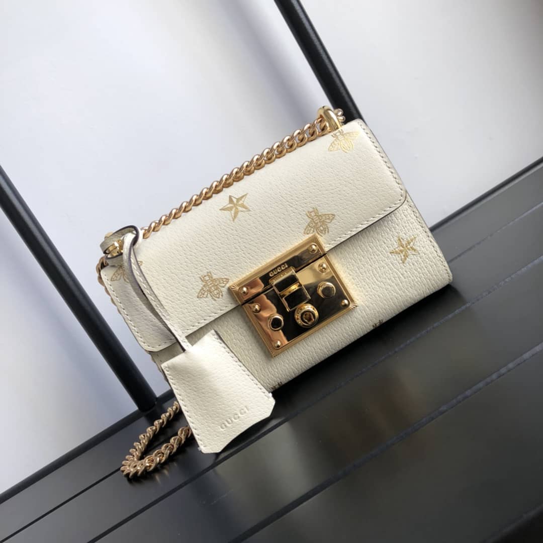 Gucci Padlock Bee Star Small Shoulder Bag Replica White 432182 - DEEPREPS