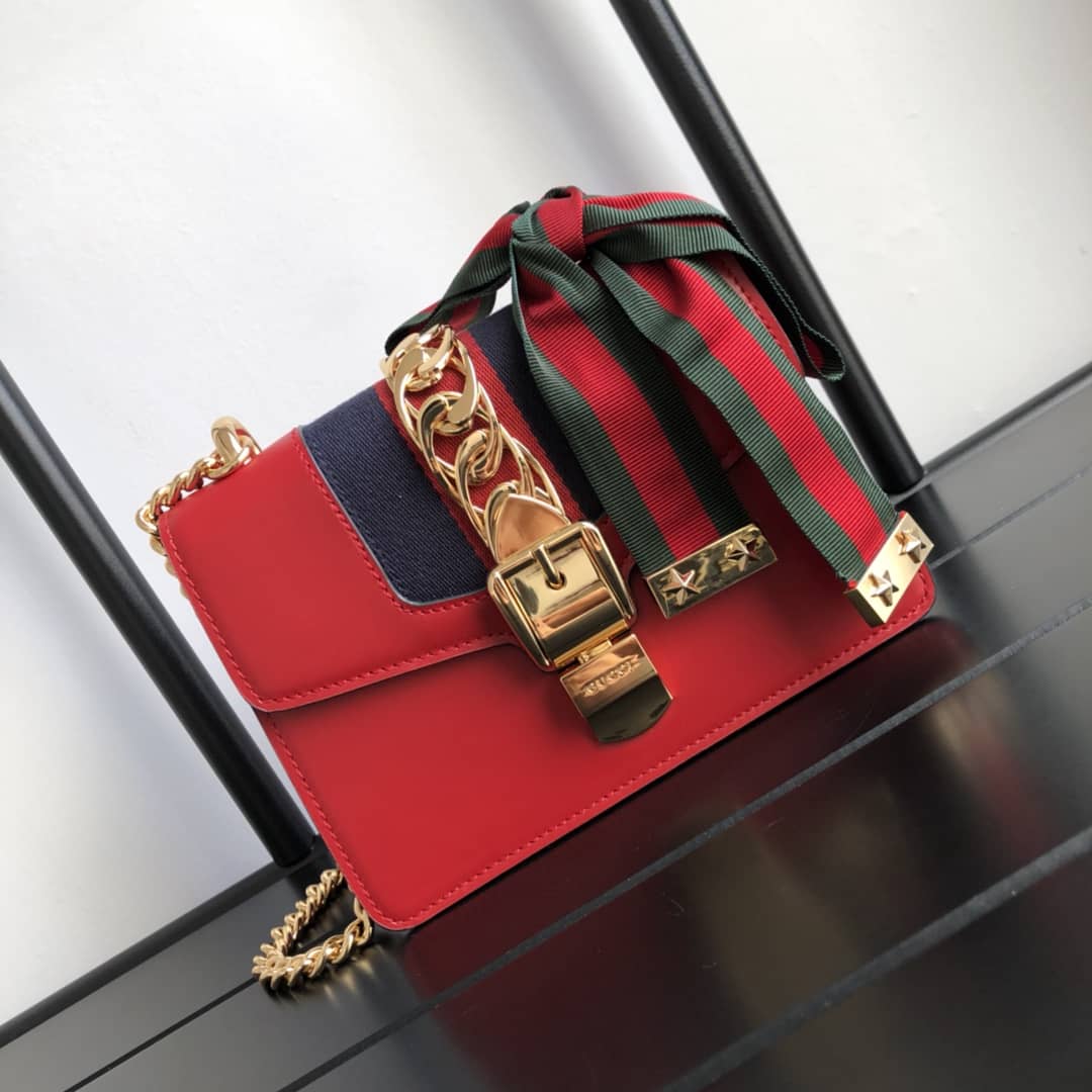 Gucci Sylvie Leather Mini Chain Shoulder Bag Replica Red 431666 - DEEPREPS