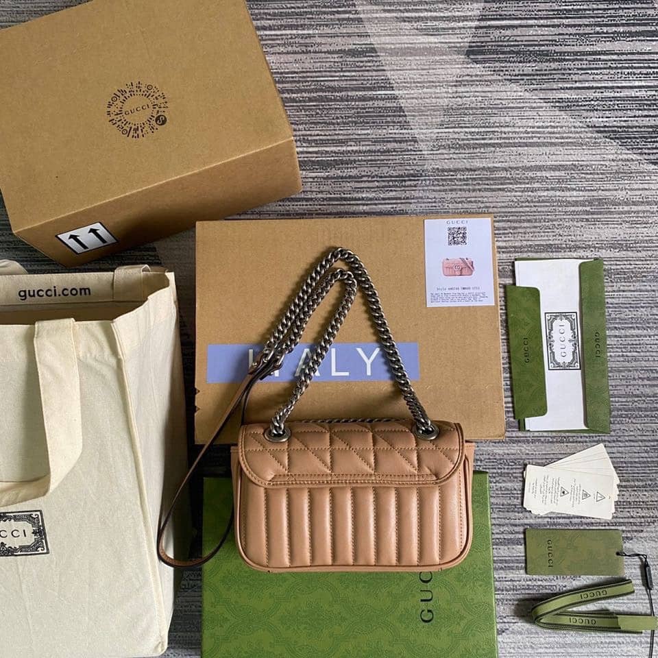 Gucci GG Marmont Mini Matelasse Shoulder Bag Brown Replica 446744 - DEEPREPS