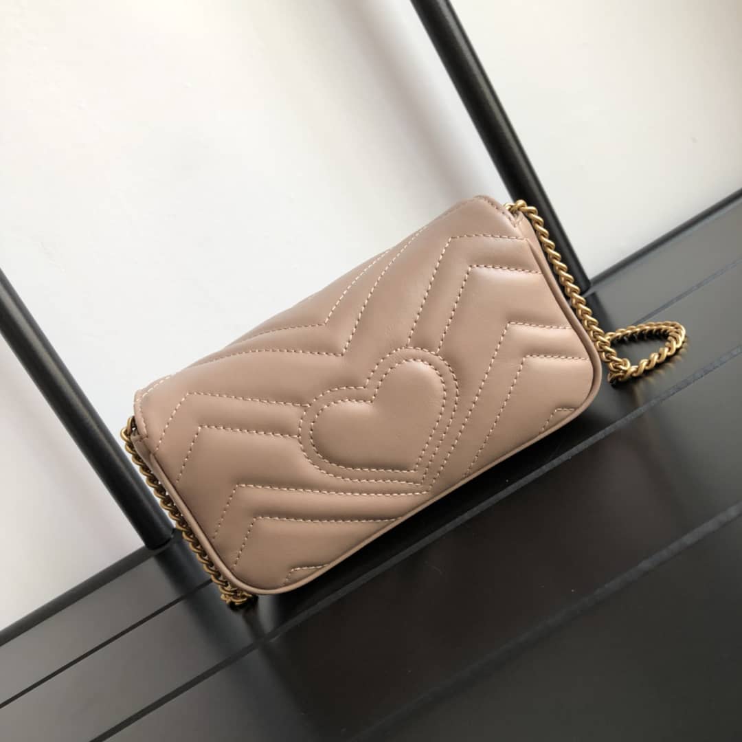Gucci GG Marmont Matelasse Leather Mini Shoulder Bag Replica Apricot 476433 - DEEPREPS