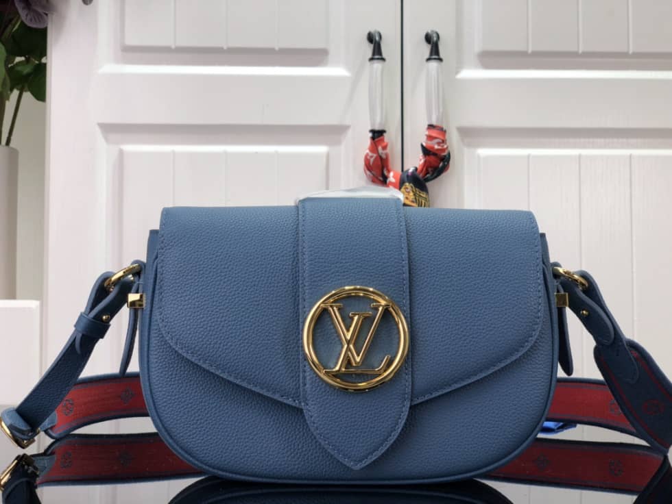 Louis Vuitton Pont 9 Soft MM Grained Calfskin Blue M58967 Replica Crossbody Bag - DEEPREPS