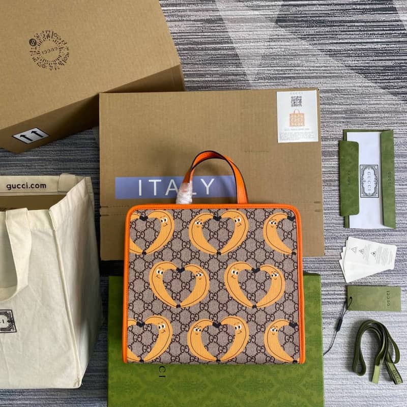 Gucci GG Supreme Kids Girl Tote Replica Orange 605614 - DEEPREPS