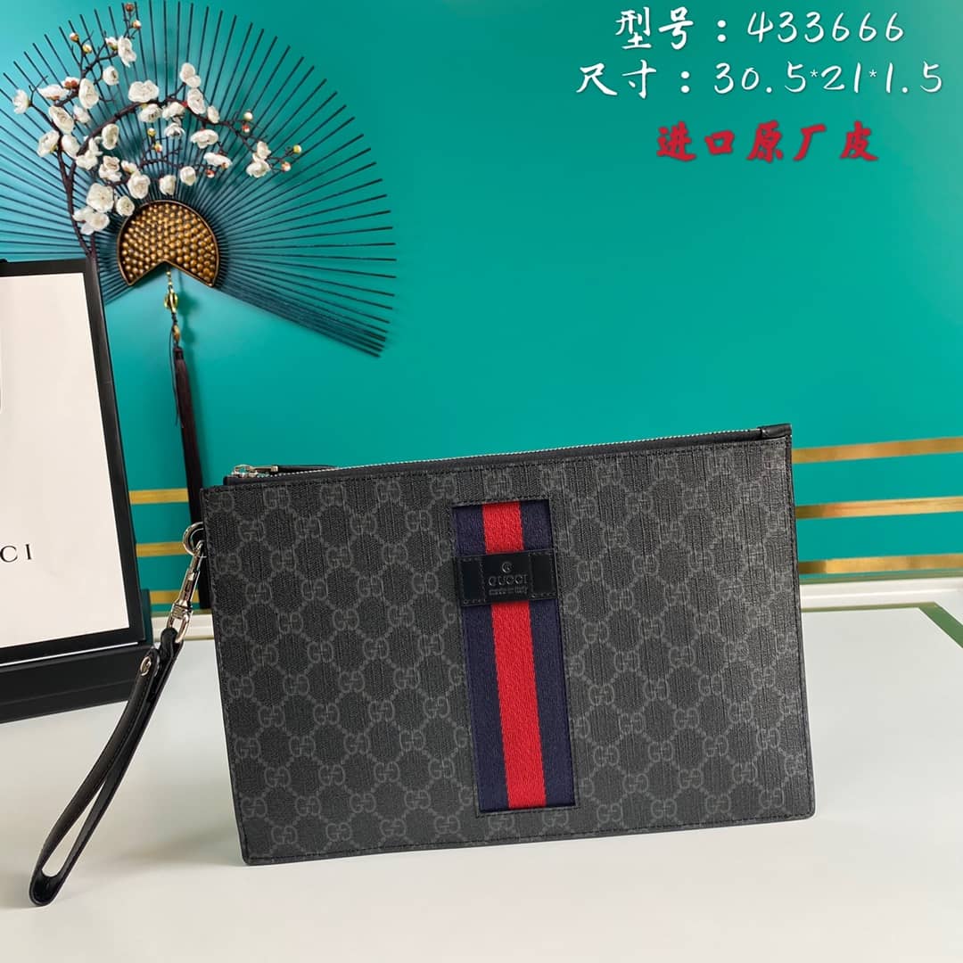 Gucci GG Supreme PVC Clutch Black Replica 433666 - DEEPREPS