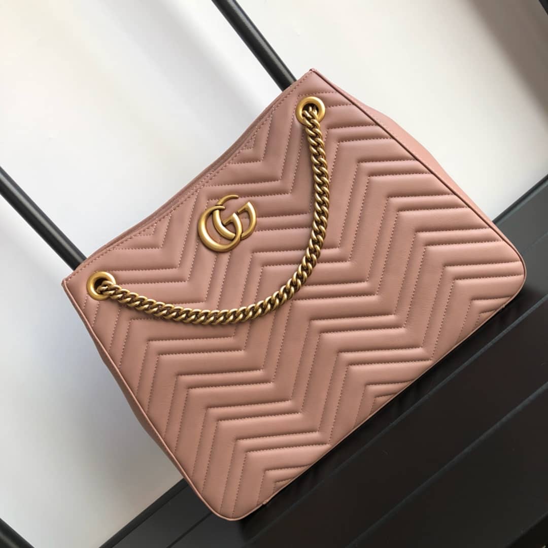Gucci GG Marmont Chain Shoulder Bag Replica Pink 453569 - DEEPREPS