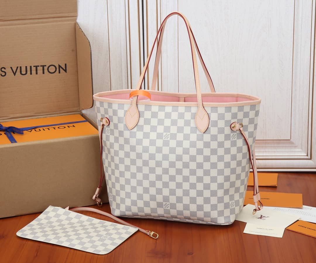 Louis Vuitton Neverfull MM Damier Azur Tote Replica Pink N41361 - DEEPREPS