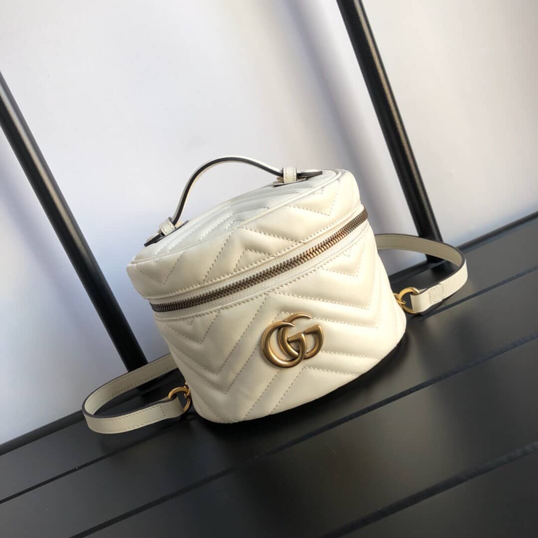 Gucci GG Marmont Matelesse Mini Round Replica Backpack White 598594 - DEEPREPS