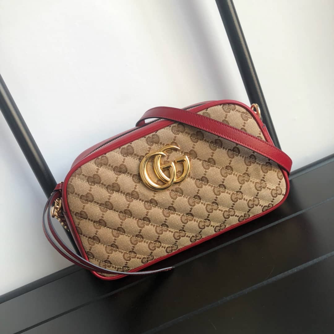 Gucci Handbag Dupes GG Marmont Small Shoulder Handbag Camera Bag Replica Brown 447632 - DEEPREPS
