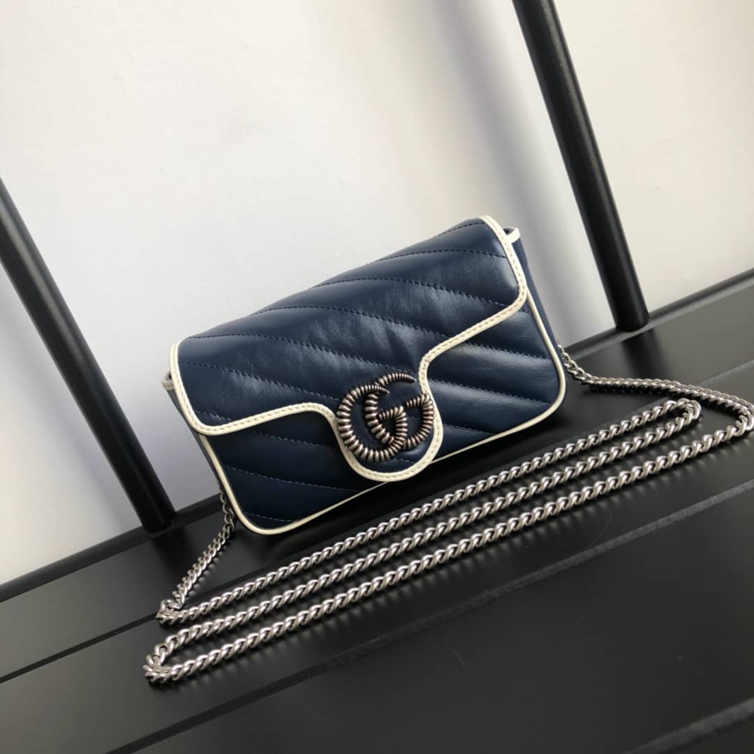 Gucci GG Marmont Mini Matelasse Leather Shoulder Bag Replica Blue 574969 - DEEPREPS