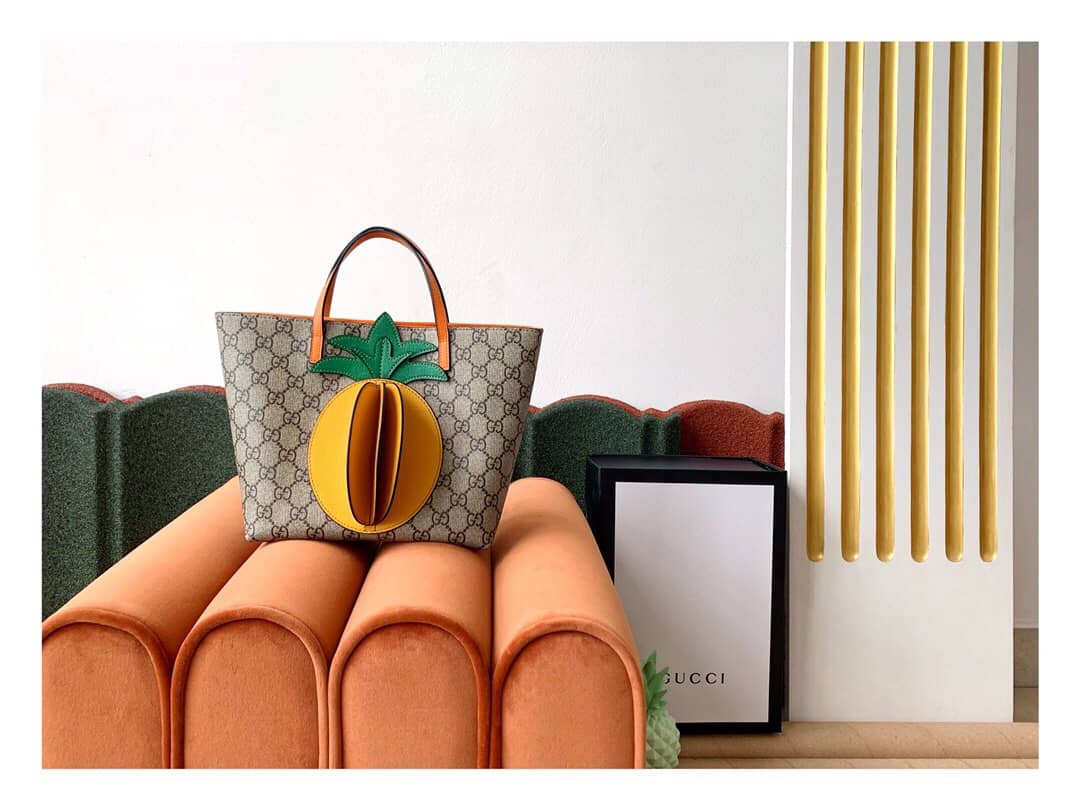 Gucci Children GG Tote With Pineapple Bag Replica Yellow 580840 - DEEPREPS