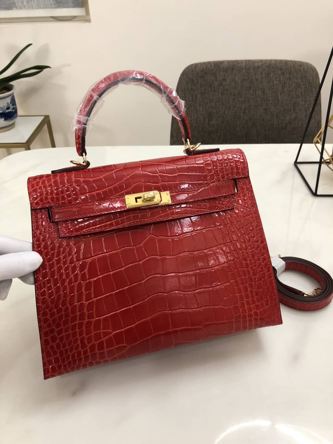 Hermes Kelly Dupe 25CM Crocodile Shiny Replica Bag - DEEPREPS