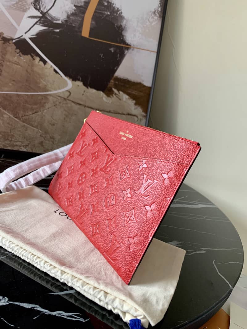 Louis Vuitton Pochette Melanie MM Monogram Empreinte Replica Clutch Red M68705 - DEEPREPS