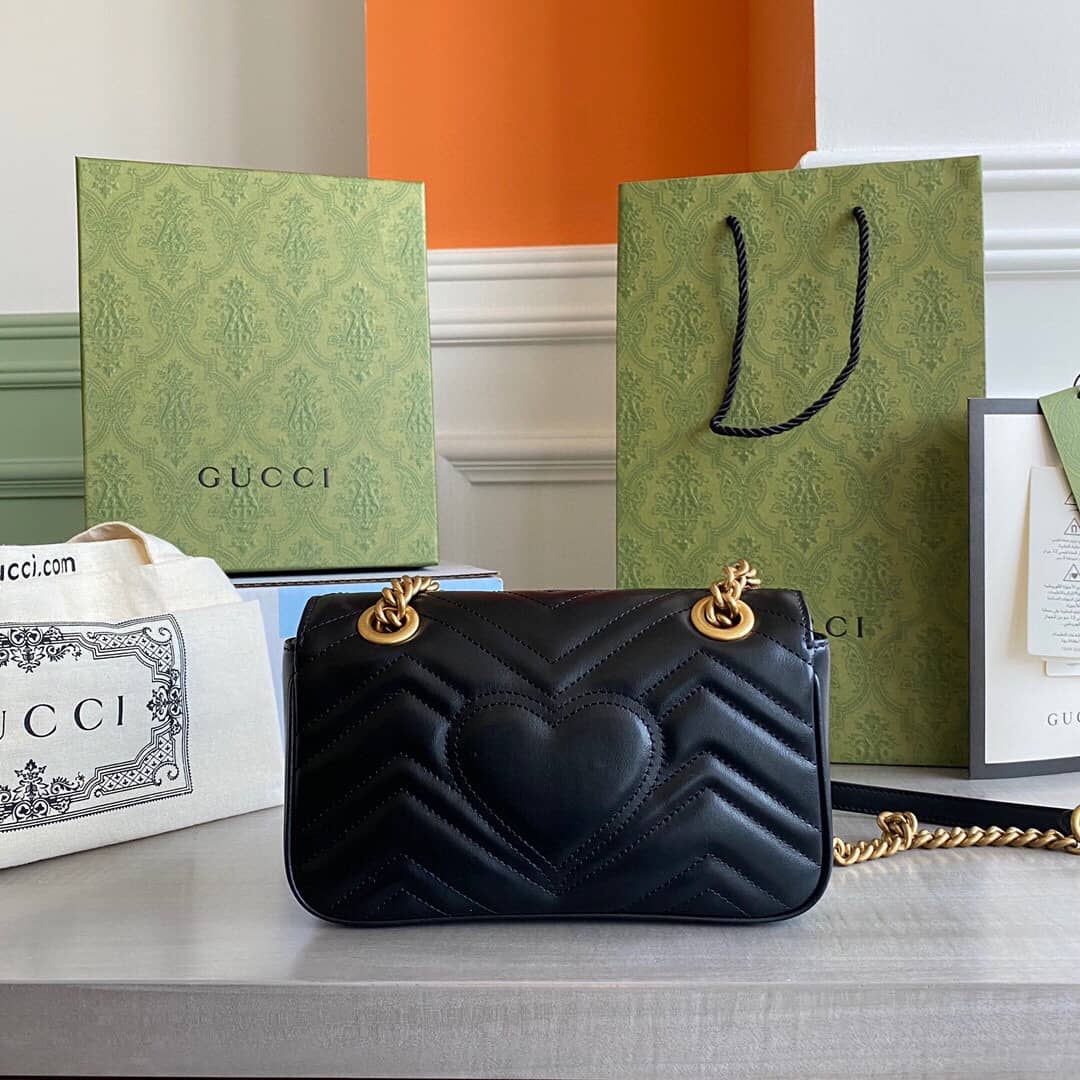Gucci GG Marmont Mini Matelasse Shoulder Bag Replica Black 446744 - DEEPREPS