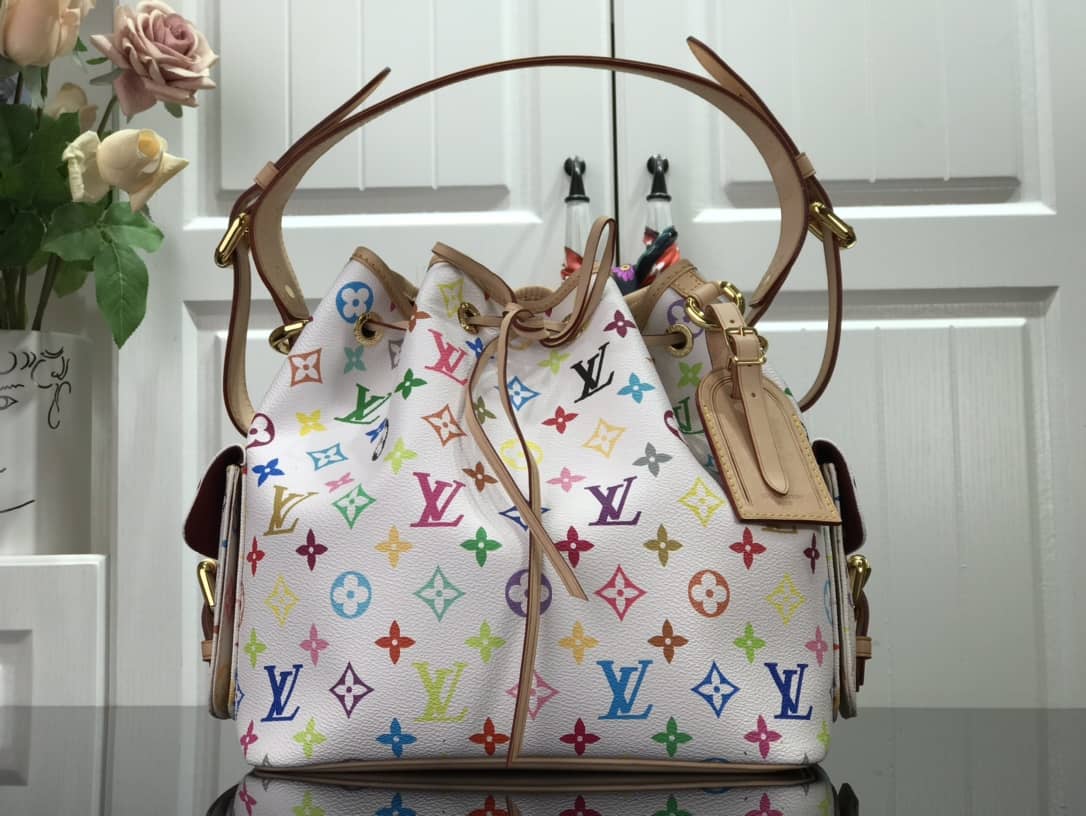 Louis Vuitton Monogram Multicolor Petit Noe Replica Shoulder Bag White M42229 - DEEPREPS