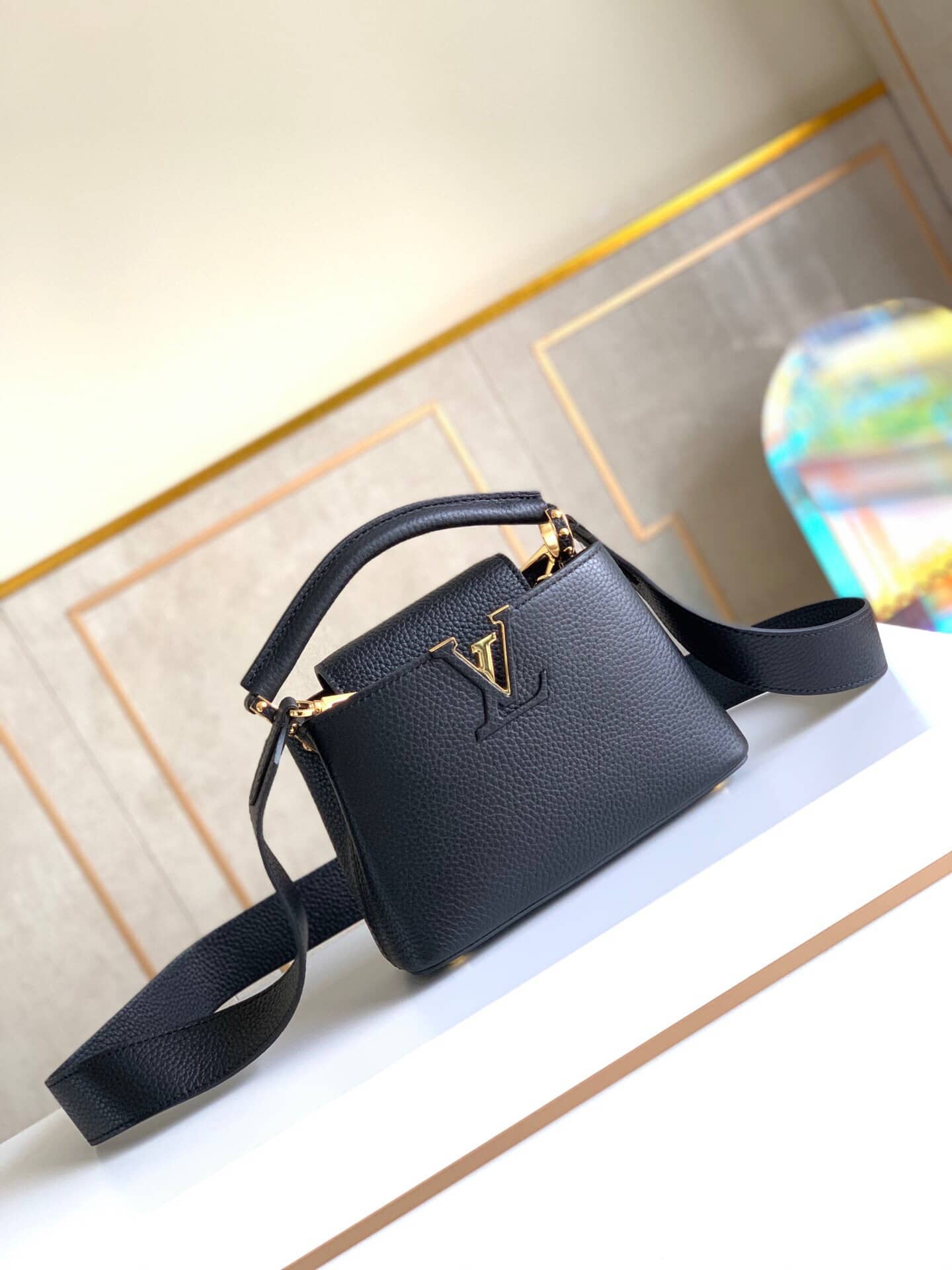 Louis Vuitton Taurillon Leather Capucines Mini Replica Bag Black M55985 - DEEPREPS