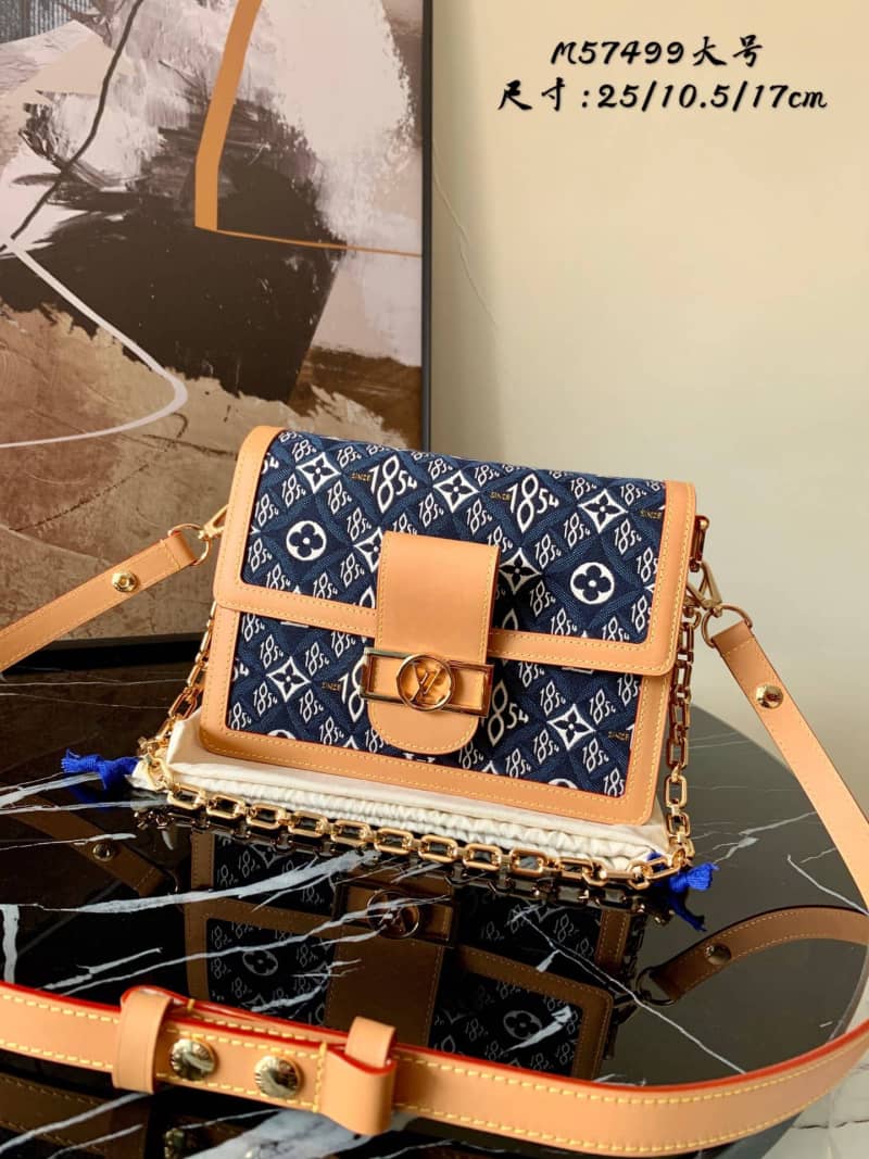Louis Vuitton Since 1854 Jacquard Pattern Dauphine MM Replica Shoulder Bag Blue M57211 - DEEPREPS