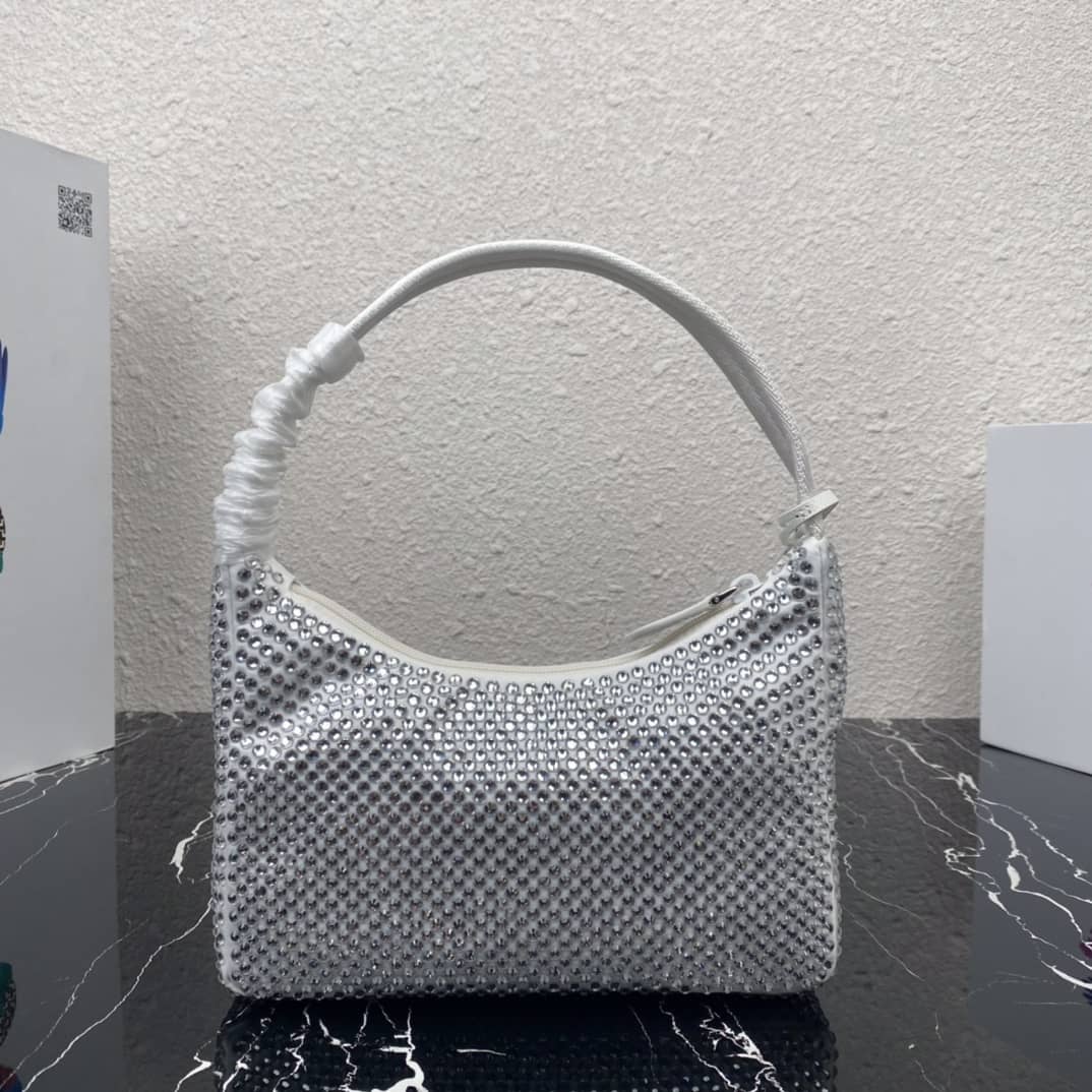 Prada Satin Re-Edition 2000 Crystal Mini Hobo - DEEPREPS