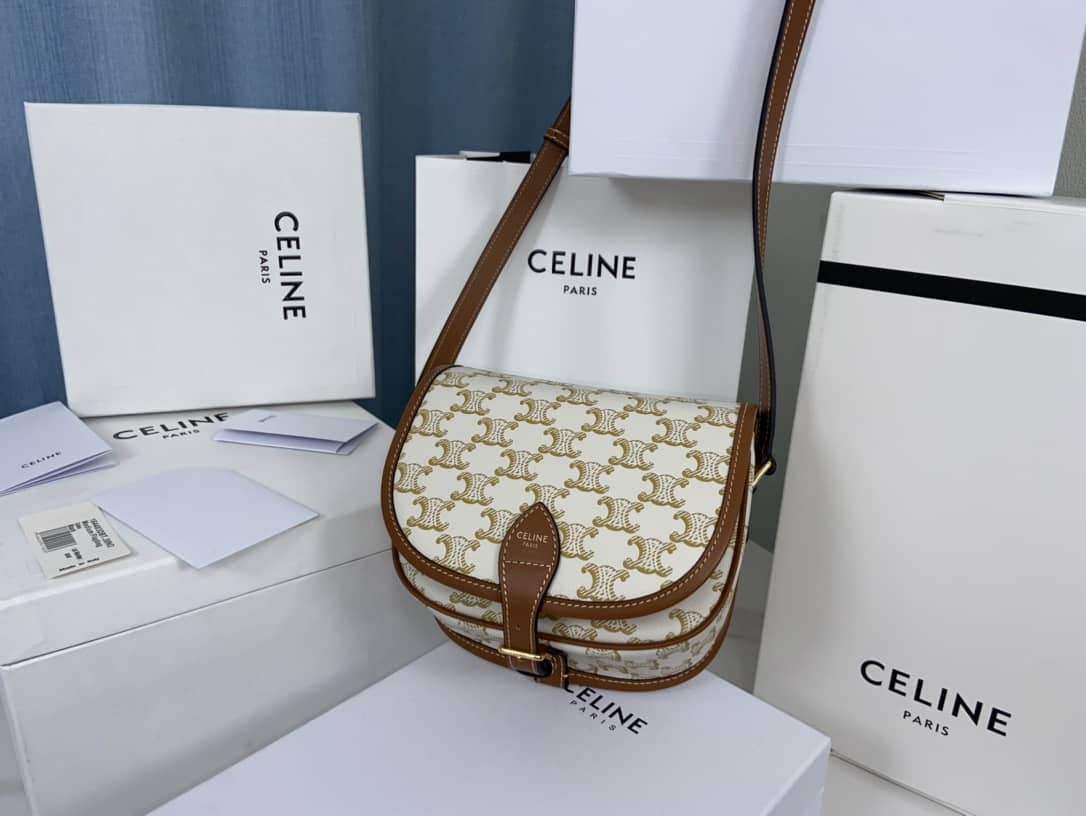 Celine Bag Dupe Triomphe Canvas Medium Folco Replica Bag - DEEPREPS