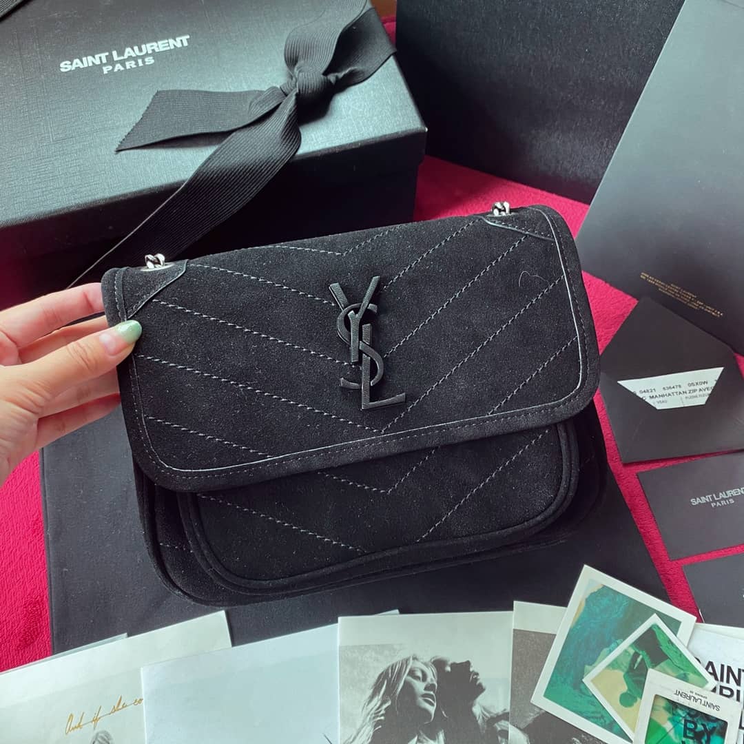 YSL Dupes Bags Niki Small In Frosted Leather Black Bag - DEEPREPS