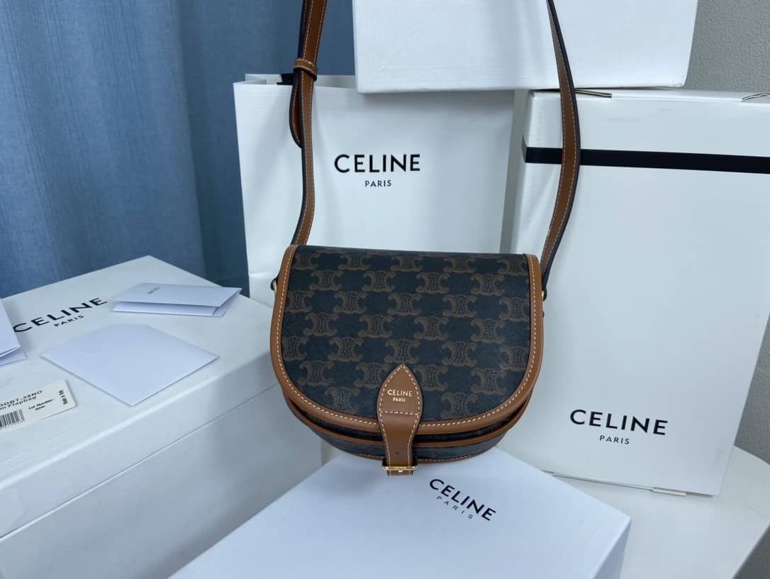 Celine Bag Dupe Triomphe Canvas Medium Folco Replica Bag - DEEPREPS