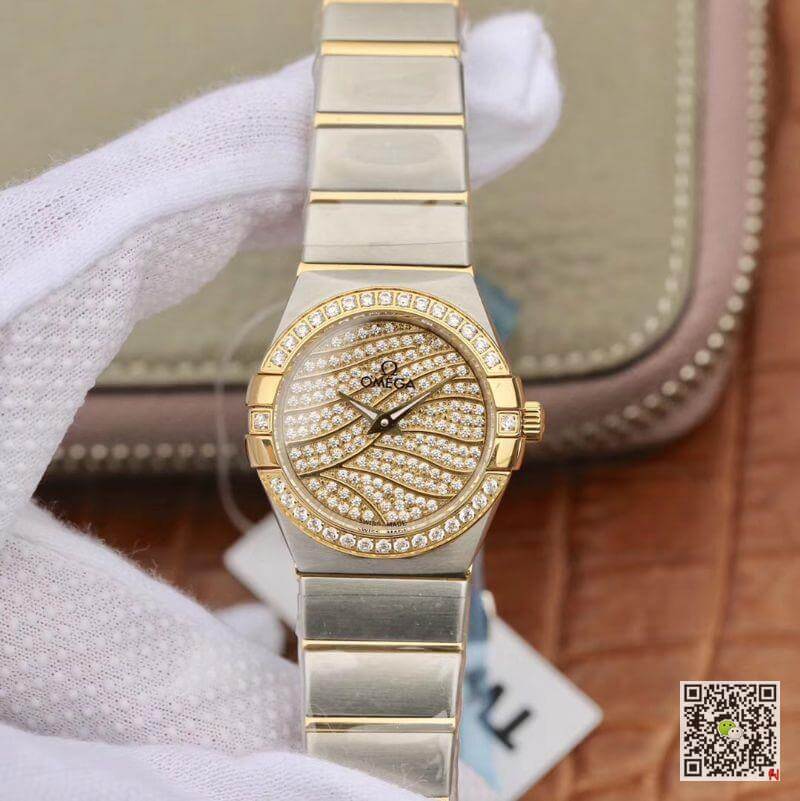 Replica Omega Constellation Quartz Ladies 18K Yellow Gold Diamond Dial 1:1 Best Edition - DEEPREPS