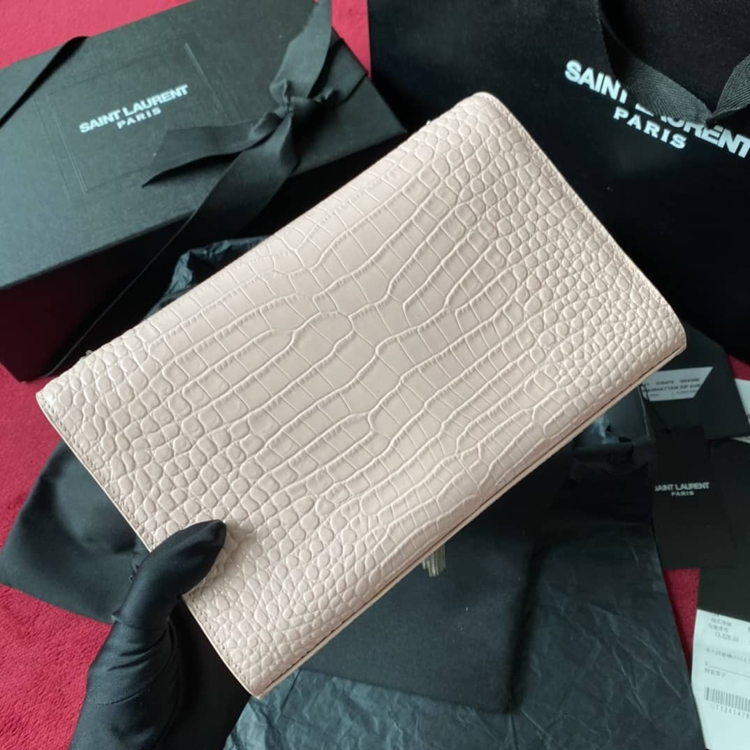 YSL Monogram Kate Tassel Embossed Crocodile Shiny Leather Cohotbag - DEEPREPS