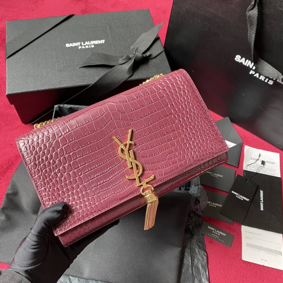 YSL Monogram Kate Tassel Embossed Crocodile Shiny Leather Cohotbag - DEEPREPS