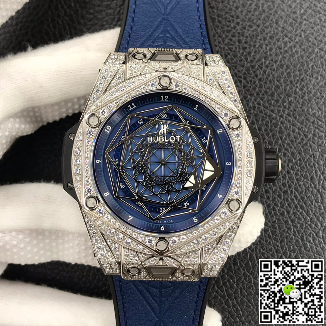 Replica Hublot Big Bang 1:1 Best Edition Full Diamond Blue Dial - DEEPREPS