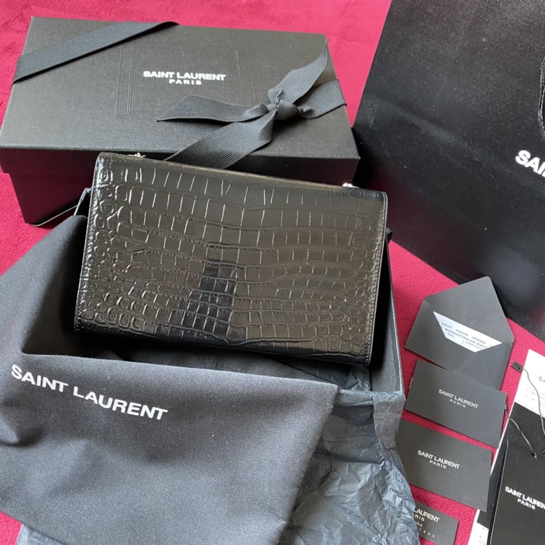 YSL Monogram Kate Tassel Embossed Crocodile Shiny Leather Cohotbag - DEEPREPS