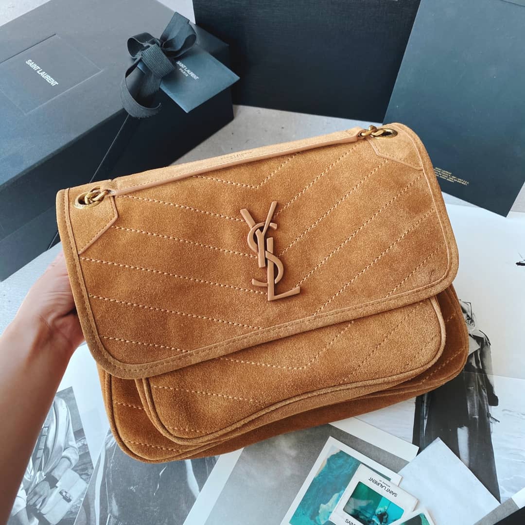 YSL Dupes Bags Niki Medium In Suede Leather Caramel Bag - DEEPREPS