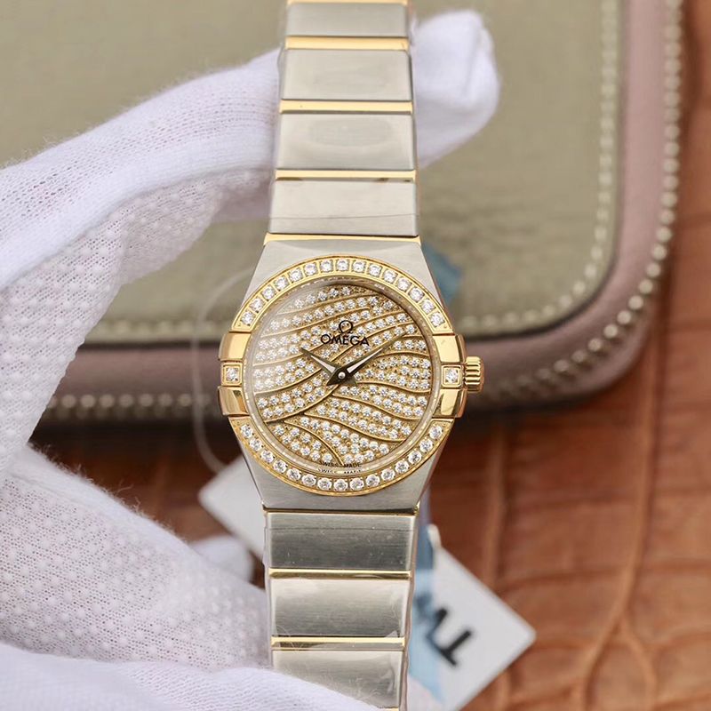 Replica Omega Constellation Quartz Ladies 18K Yellow Gold Diamond Dial 1:1 Best Edition - DEEPREPS