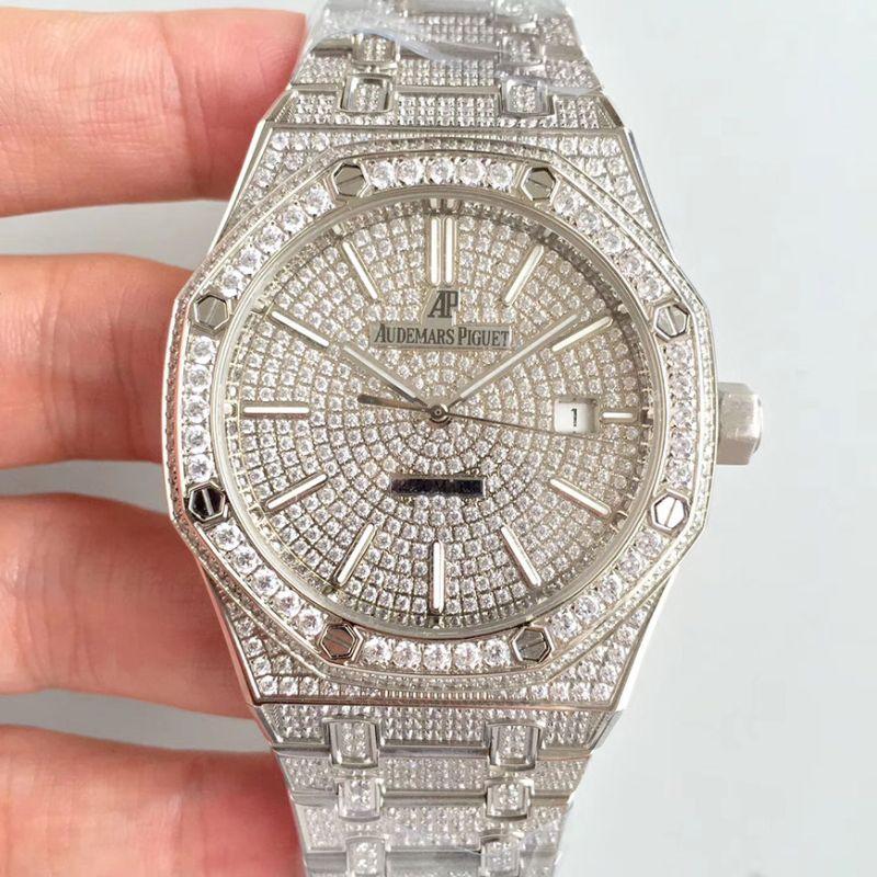 Replica Audemars Piguet Royal Oak Series 15400.OR 1:1 Best Edition Full Diamond Dial - DEEPREPS