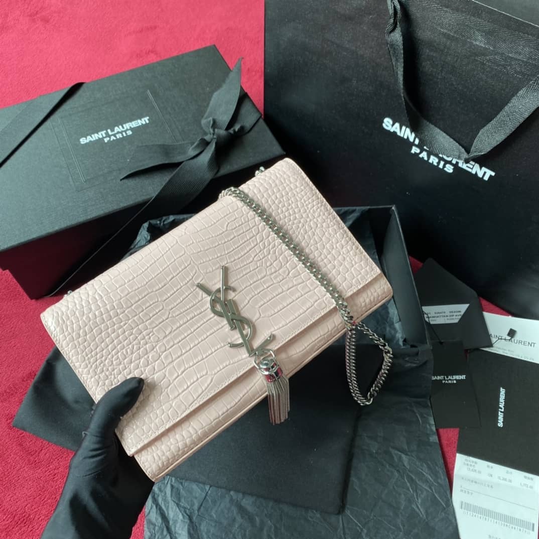 YSL Monogram Kate Tassel Embossed Crocodile Shiny Leather Cohotbag - DEEPREPS