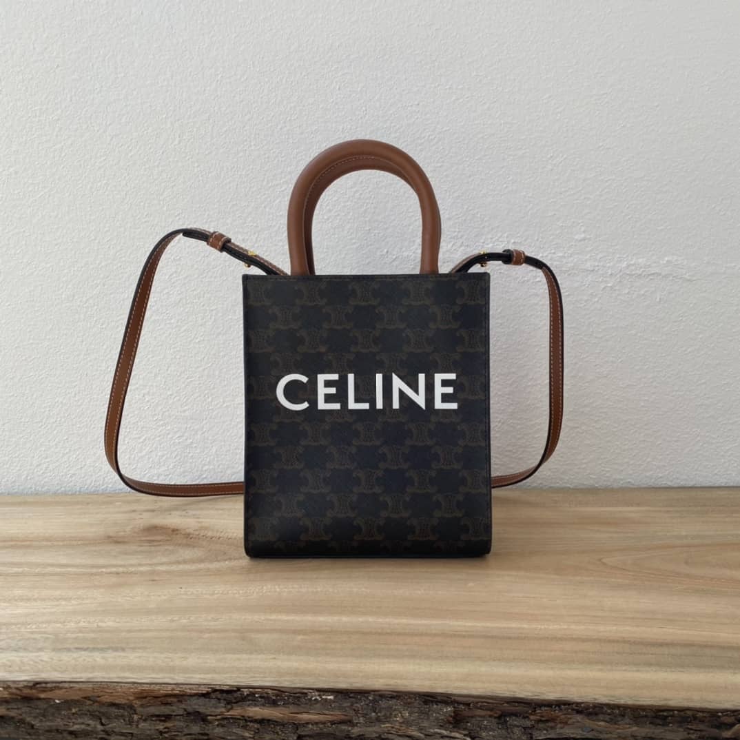 Celine Dupe  Triomphe Canvas Calfskin Mini Vertical Cabas Replica Bag - DEEPREPS