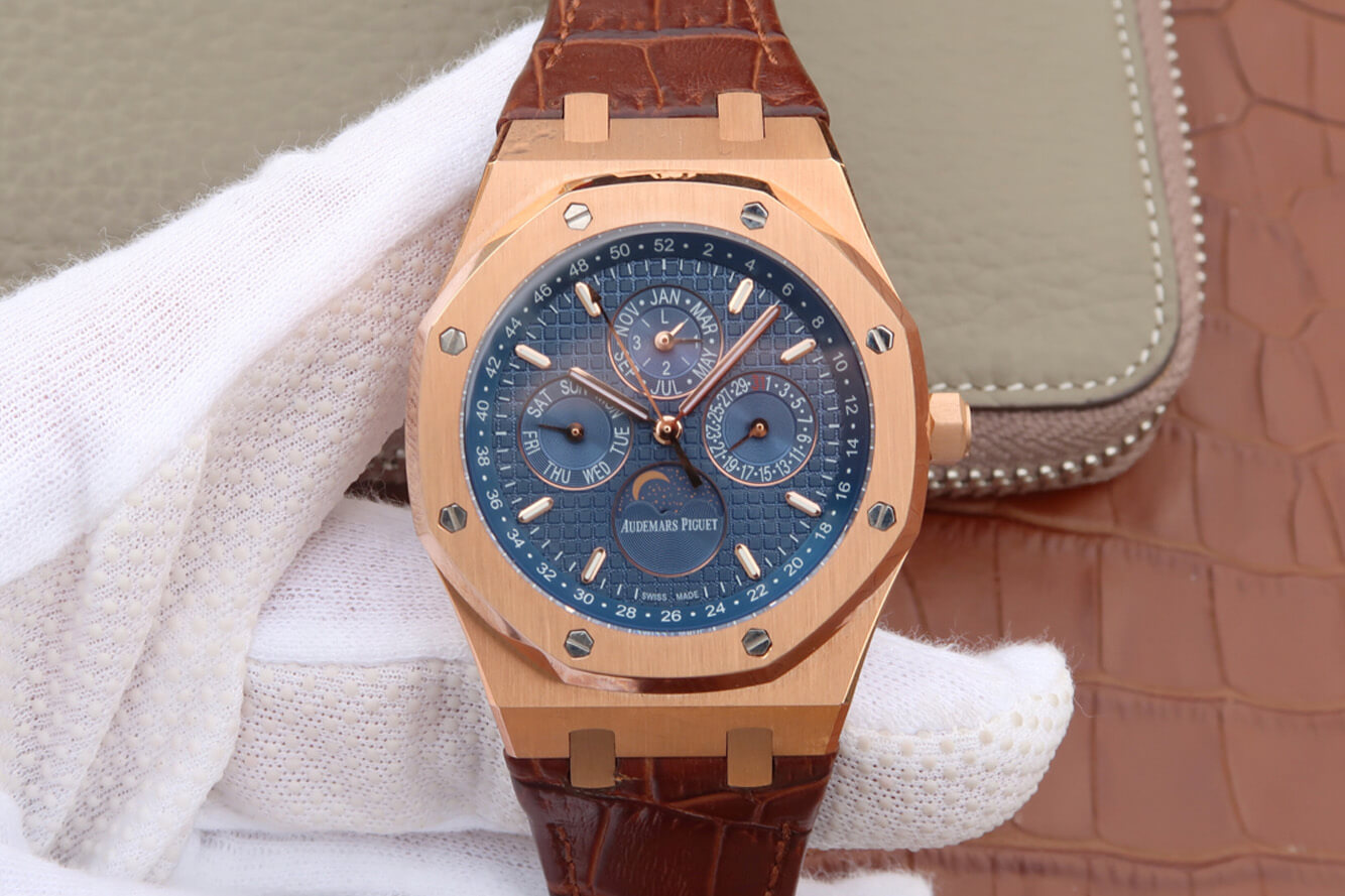 Replica Audemars Piguet Royal Oak Perpetual Calendar 26574 1:1 Best Edition Rose Gold Blue Dial - DEEPREPS