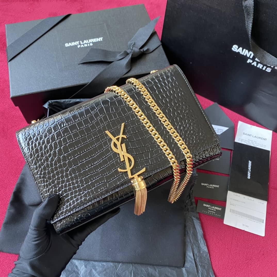 YSL Monogram Kate Tassel Embossed Crocodile Shiny Leather Cohotbag - DEEPREPS