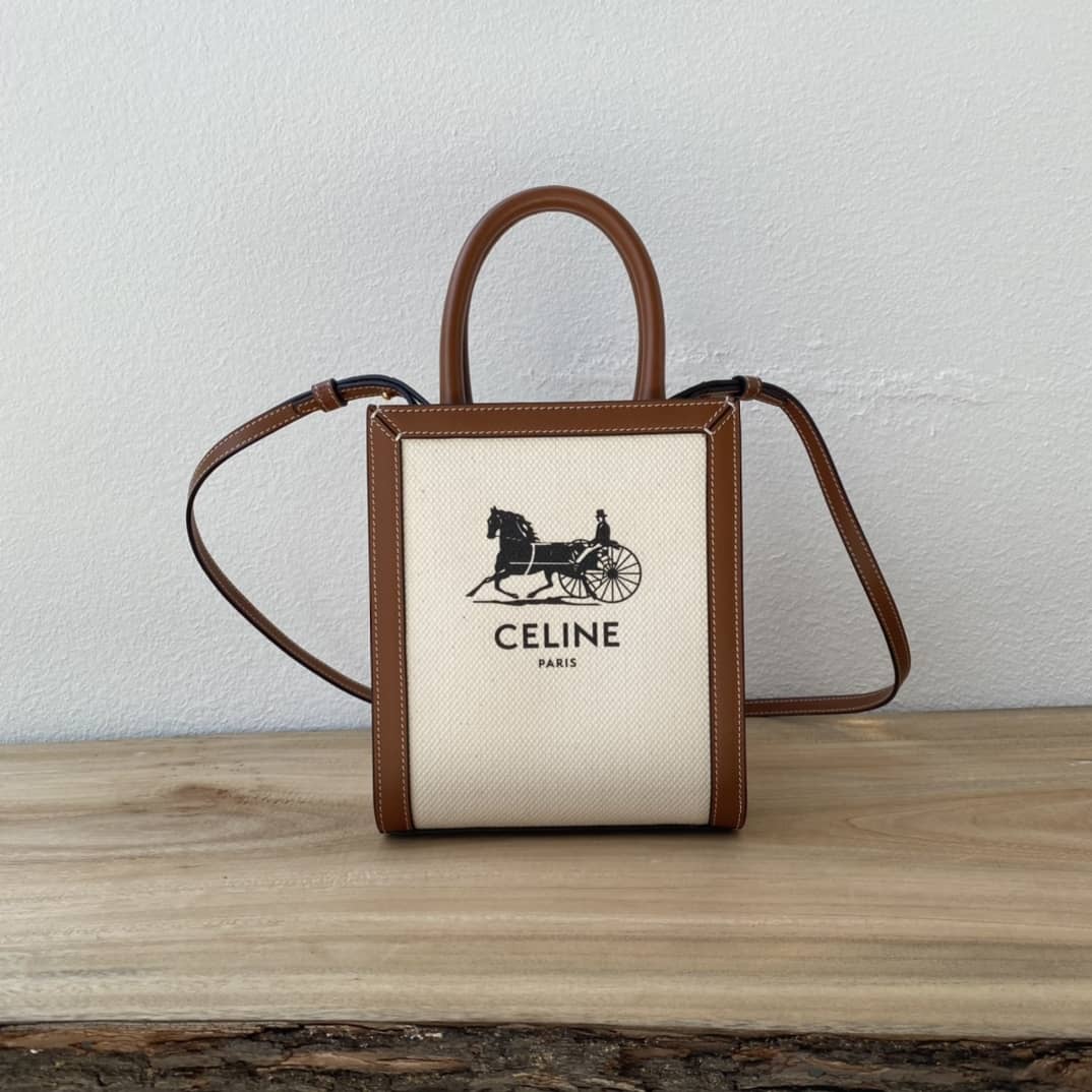 Celine Dupe  Triomphe Canvas Calfskin Mini Vertical Cabas Replica Bag - DEEPREPS