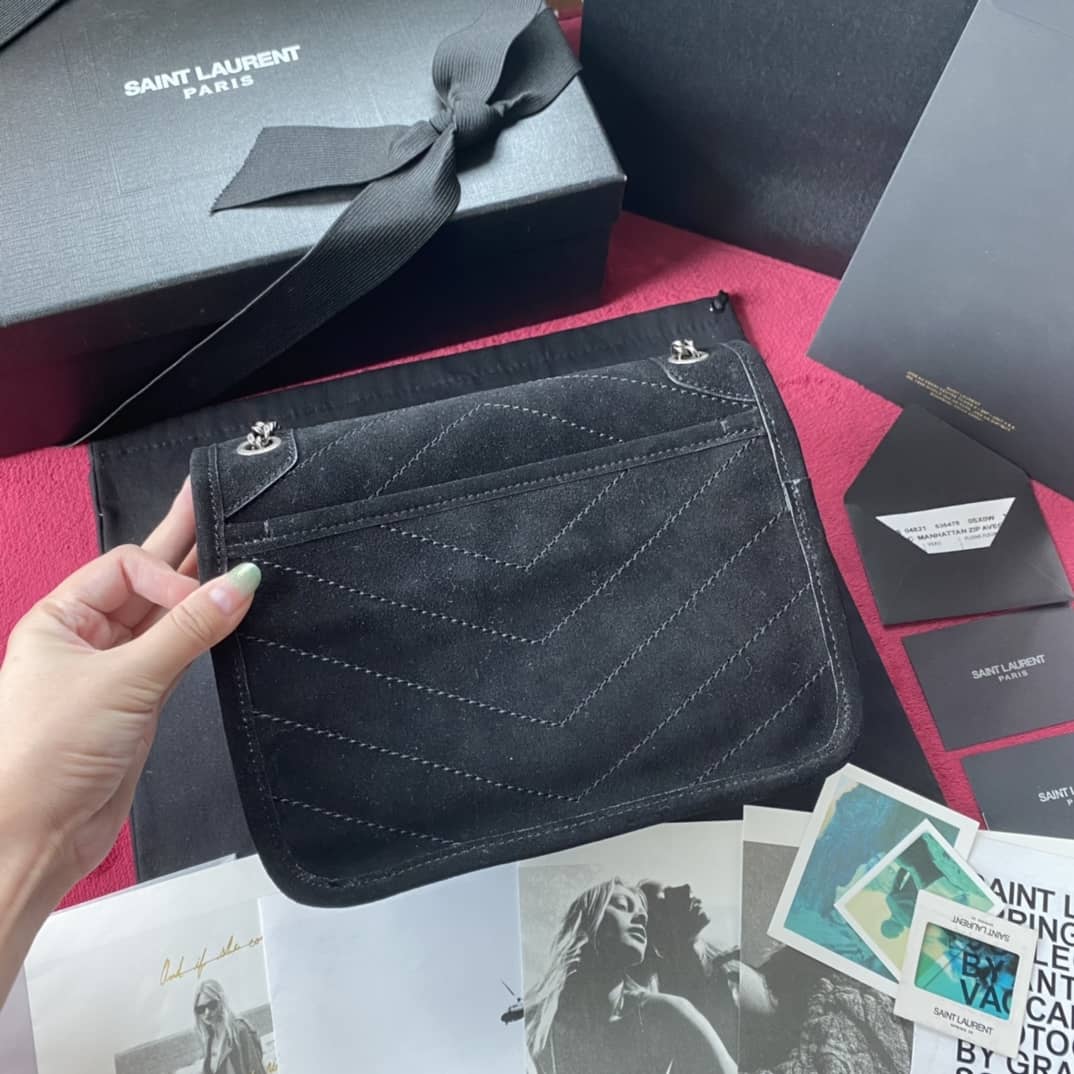 YSL Dupes Bags Niki Small In Frosted Leather Black Bag - DEEPREPS