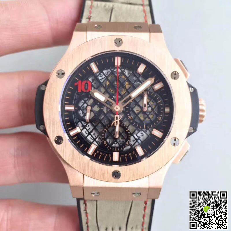 Replica Hublot Big Bang Aero Bang Gold Mechanical Watches 1:1 Best Edition Black Skeleton Dial - DEEPREPS