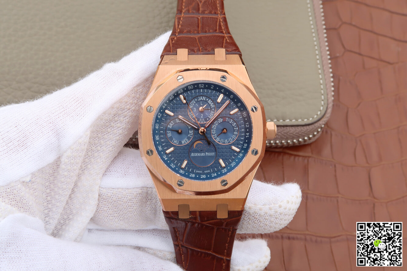 Replica Audemars Piguet Royal Oak Perpetual Calendar 26574 1:1 Best Edition Rose Gold Blue Dial - DEEPREPS